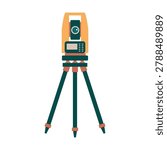 Modern Total Station surveying tool on tripod. Flat vector illustration concept.