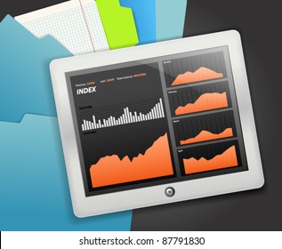 Modern touch gadget with graphics of income