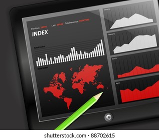 Aparato táctil moderno con ilustración vectorial de infografías