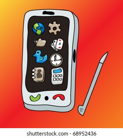 Modern touch mobile phone and set icon. Vector illustration.