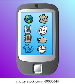 Modern touch mobile phone and set icon. Vector illustration.