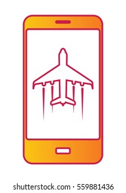 Modern Touch screen cellular phone with flight mode sign on screen. Vector illustration