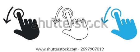 Modern touch screen gesture symbols indicating swipe and tap actions on digital interface designs
