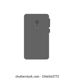 Modern touch screen phone, back view. The reverse side of the gadget, technology, communication device, camera. Vector illustration, flat cartoon realistic design, gray case isolated on white.