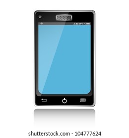 Modern touch screen phone with blue screen