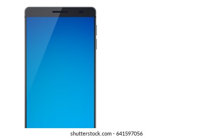 Modern touch screen smartphone concept with shadow on the beautiful blue touchscreen display on the white background and two cutting corners vector illustration