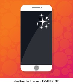 modern touch smart phone shinning on colorful gradient background with shadow and circles. flat vector illustration. phone clip art concept