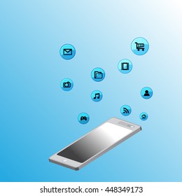Modern touchscreen cellphone tablet smartphone isolated on blue background.Vector mobile phones Empty screen with icon.