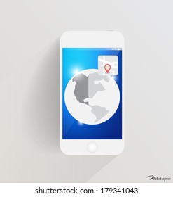 Modern touchscreen device with map icon. Vector illustration.