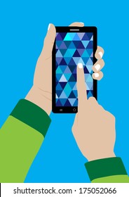 Modern Touchscreen Mobile Phone and Hand - Vector Illustration