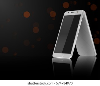 Modern touchscreen phone with reflection on a black background, vector