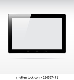 Modern touchscreen tablet computer isolated on light background. Blank screen