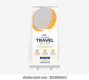 Modern tour and travel roll up banner design template, X-stand design banner for travel agency business