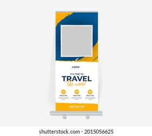 Modern tour and travel roll up banner design template, X-stand design banner for travel agency business