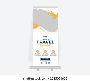 Modern tour and travel roll up banner design template, X-stand design banner for travel agency business