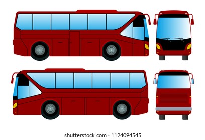 Modern tourist bus in angles: left, right, front, rear. Vector. Flat style