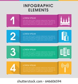 Modern tower infographic template. infographic design with tower icons includes signal tower, building. can be used for presentation, diagram, annual report, web design.