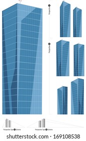 Modern tower in vector. 2-points perspective view. All the elements are in the separate layers. Series of the cartoon buildings. 