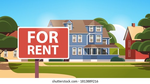 modern town house exterior real estate rent sign urban building facade horizontal vector illustration