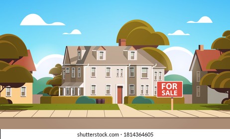 modern town house exterior real estate rent sign urban building facade horizontal vector illustration