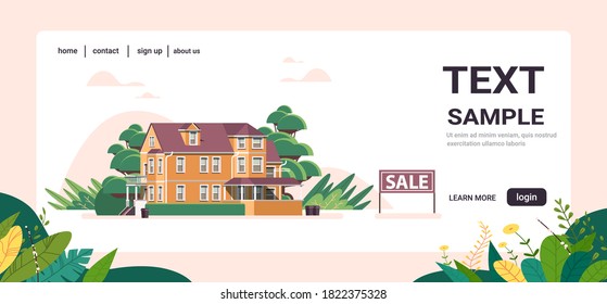 modern town house exterior real estate rent sign urban building facade horizontal copy space vector illustration