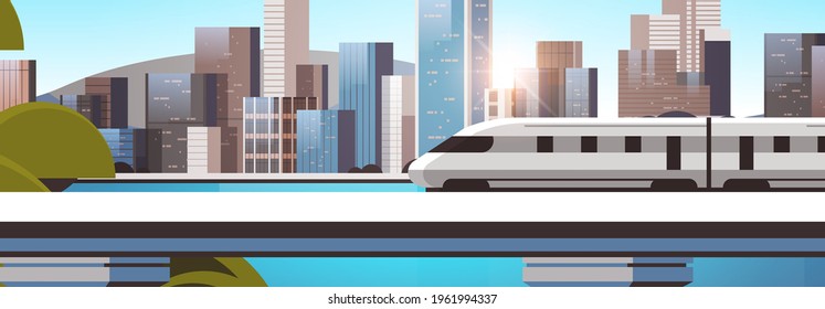 Modern Town With Skyscrapers And Monorail Train On Bridge Smart City Solutions Urban Infrastructure Innovation