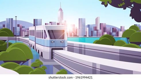 modern town with skyscrapers and monorail train on bridge smart city solutions urban infrastructure innovation