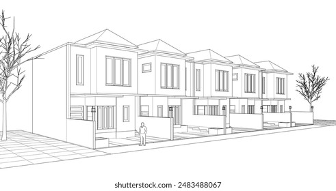 modern townhouse sketch 3d rendering