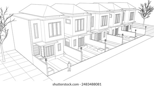 modern townhouse sketch 3d rendering