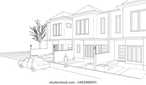 modern townhouse sketch 3d rendering