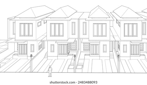 moderno townhouse sketch 3d renderizado