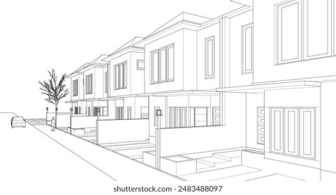 moderno townhouse sketch 3d renderizado
