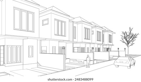 moderno townhouse sketch 3d renderizado