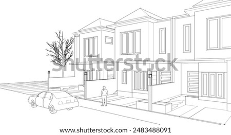 modern townhouse sketch 3d rendering