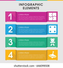 Modern toy infographic template. infographic design with toy icons includes whirligig, dice, puzzle. can be used for presentation, diagram, annual report, web design.