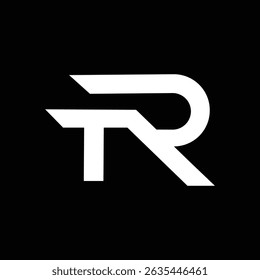 Modernes tr oder rt Monogramm Logo Design mit geometrisch weißen Buchstaben auf schwarzem Hintergrund minimal
