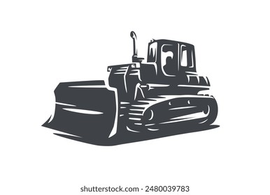 Modern tractor bulldozer illustration on white background.