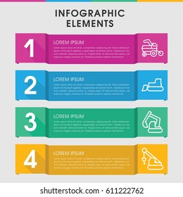 Modern tractor infographic template. infographic design with tractor icons includes tractor, excavator. can be used for presentation, diagram, annual report, web design. 