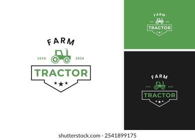 Modern tractor logo design vector illustration for farm machinery