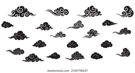Modern traditional cloud set chinese china japanese korean asian traditional illustrations calligraphy decorations element vector design for background and wallpaper 11