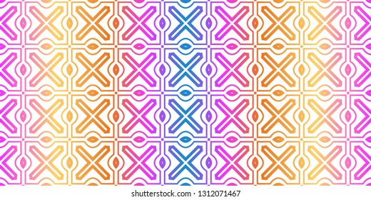 Modern Traditional Geometric Seamless Pattern. Decorative Texture For Wallpaper, Invitation, Fabric. Vector Illustration. Rainbow neon Color