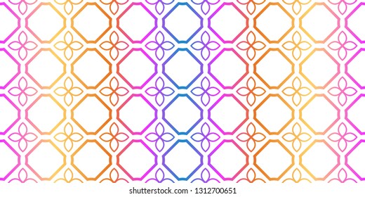Modern Traditional Geometric Seamless Pattern. Decorative Texture For Wallpaper, Invitation, Fabric. Vector Illustration. Rainbow neon Color