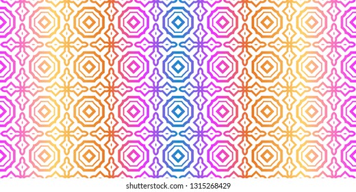 Modern Traditional Geometric Seamless Pattern. Decorative Texture For Wallpaper, Invitation, Fabric. Vector Illustration. Rainbow neon Color