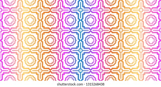 Modern Traditional Geometric Seamless Pattern. Decorative Texture For Wallpaper, Invitation, Fabric. Vector Illustration. Rainbow neon Color