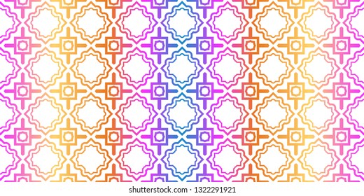 Modern Traditional Geometric Seamless Pattern. Decorative Texture For Wallpaper, Invitation, Fabric. Vector Illustration. Rainbow neon Color