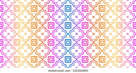 Modern Traditional Geometric Seamless Pattern. Decorative Texture For Wallpaper, Invitation, Fabric. Vector Illustration. Rainbow neon Color