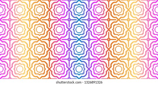Modern Traditional Geometric Seamless Pattern. Decorative Texture For Wallpaper, Invitation, Fabric. Vector Illustration. Rainbow neon Color