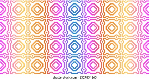 Modern Traditional Geometric Seamless Pattern. Decorative Texture For Wallpaper, Invitation, Fabric. Vector Illustration. Rainbow neon Color
