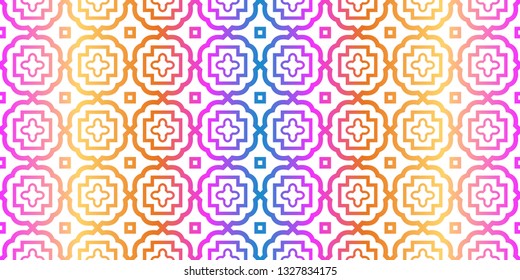 Modern Traditional Geometric Seamless Pattern. Decorative Texture For Wallpaper, Invitation, Fabric. Vector Illustration. Rainbow neon Color