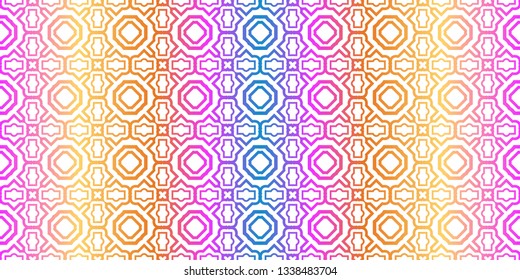Modern Traditional Geometric Seamless Pattern. Decorative Texture For Wallpaper, Invitation, Fabric. Vector Illustration. Rainbow neon Color